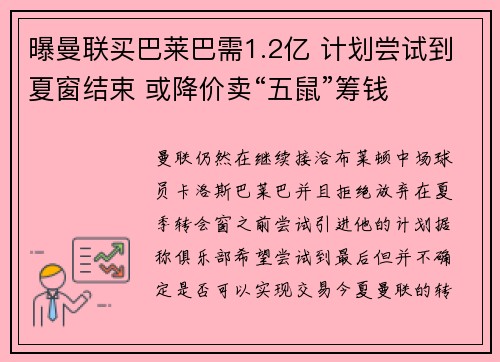 曝曼联买巴莱巴需1.2亿 计划尝试到夏窗结束 或降价卖“五鼠”筹钱